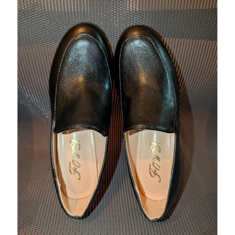 Women's Black Faux Leather Block Heel Loafers Slip-On Dress Shoes Size 4